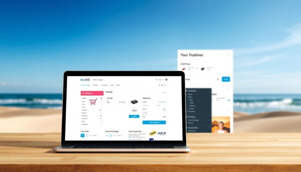 An existing WordPress website with a seamless integration of the Ecwid e-commerce plugin. The foreground features a clean, minimalist interface showcasing the Ecwid shopping cart and checkout process, with intuitive navigation and a sleek, responsive design. The middle ground highlights the WordPress administrative panel, where the plugin's settings and customization options are displayed. In the background, a serene and professional-looking website layout provides the perfect canvas for the Ecwid integration, with subtle color schemes and high-quality stock imagery. The overall scene conveys a sense of effortless integration, showcasing how Ecwid can be seamlessly incorporated into an existing WordPress site, creating a cohesive and user-friendly e-commerce experience.