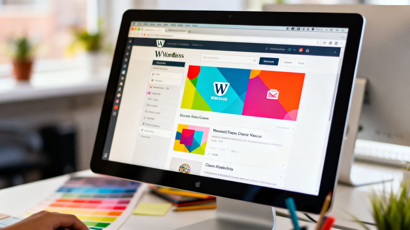 Interface d'un thème WordPress sur un écran d'ordinateur.